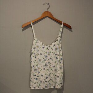 Old Navy White Floral Printed Ruffled V-Neck Cami Top